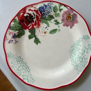 Pioneer Woman Country Garden Dinner Plate Floral Red Trim